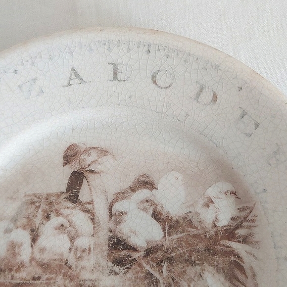 Antique Harker Pottery ABC Plate Baby Chicks "Their First Day" Hotel Ware c.1930 - Picture 3 of 5